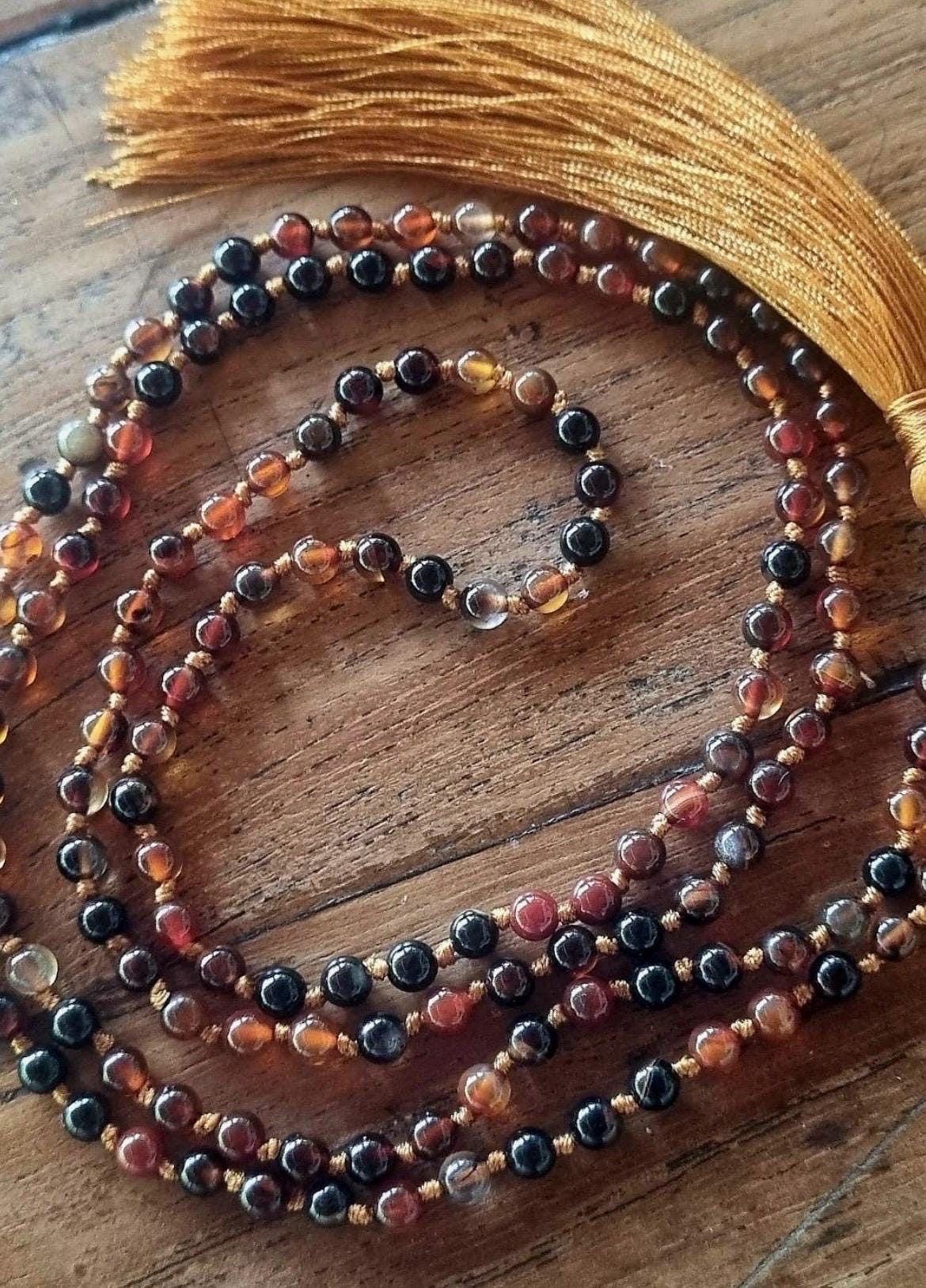 Carnelian Mala Beads – Vitality, Courage & Golden Tassel