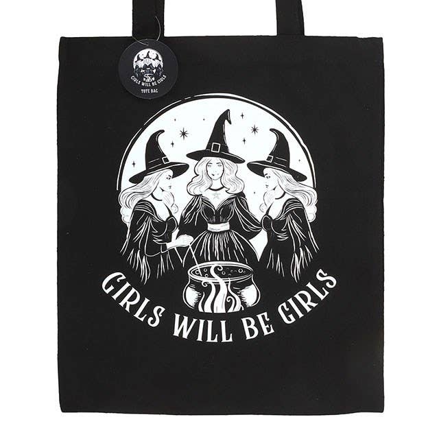 Girls Will Be Girls Black Witchy Polycotton Tote Bag