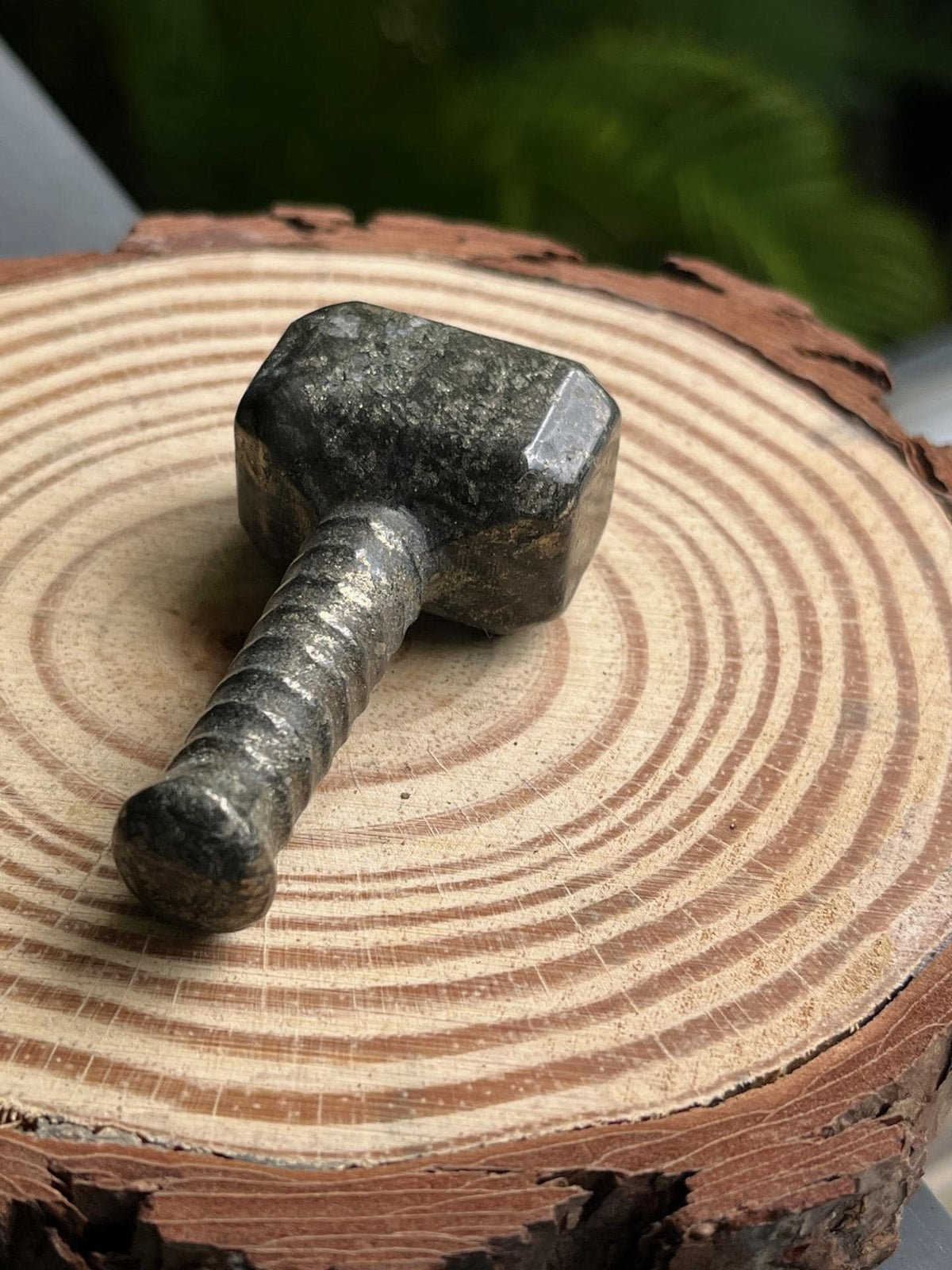 Carved Pyrite Crystal Mjolnir Thor's Viking Hammer