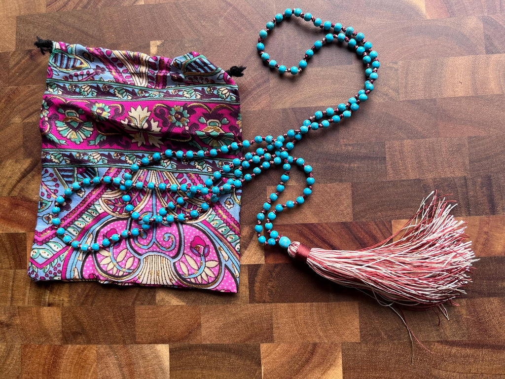 Turquoise Mala Beads – Calm, Communication & Golden Tassel
