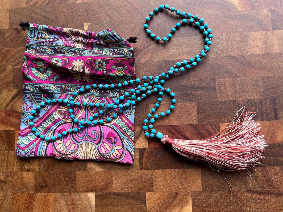 Turquoise Mala Beads – Calm, Communication & Golden Tassel