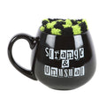 Black and White 'Strange and Unusual" Witchy Goth Mug with Yellow and Black Stripey Socks