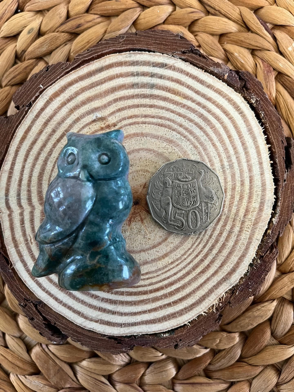 Ocean Jasper Owl Figurine – Joy, Wisdom & Hand-Carved Spirit Totem