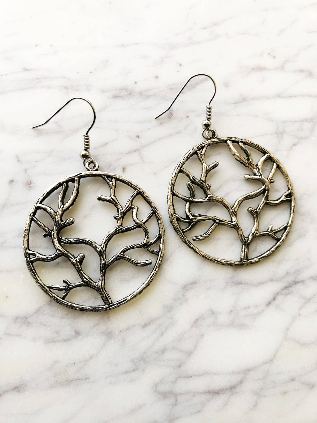 Tibetan Silver Tree of Life Hoop Earrings