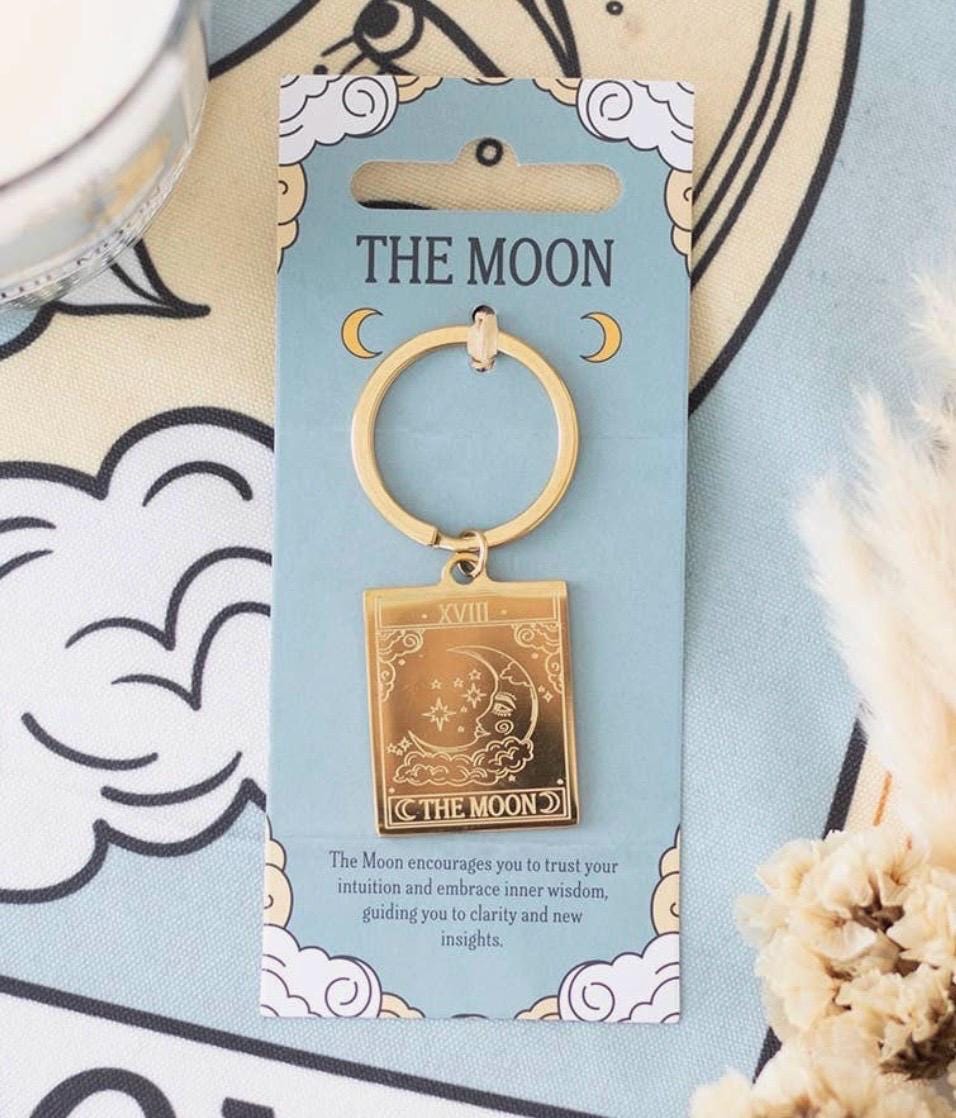 The Moon Gold Toned Boho Witchy Tarot Key Ring