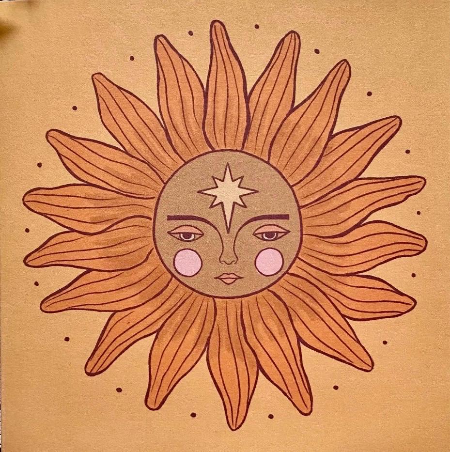 Boho Sacred Celestial Sun Face - Blank Greeting Card