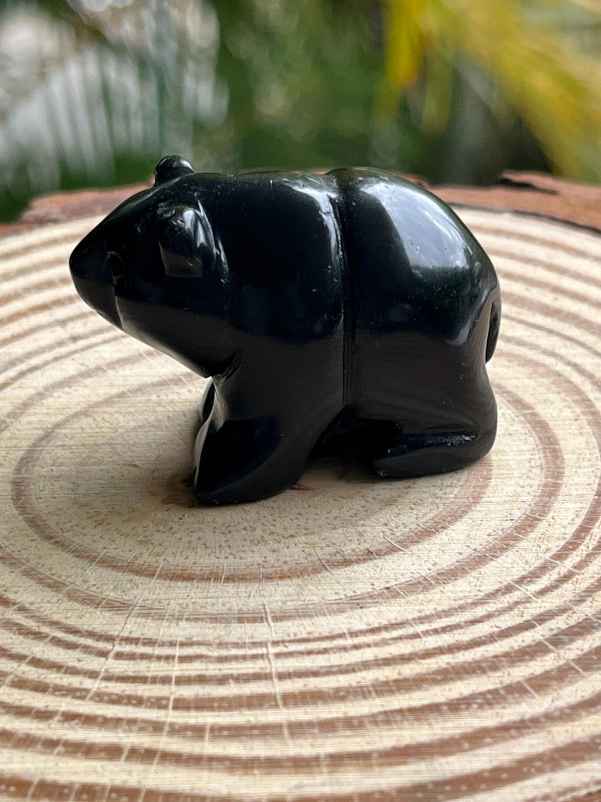 Black Obsidian Crystal Carved Bear Figurine – Protection, Courage & Spirit Totem