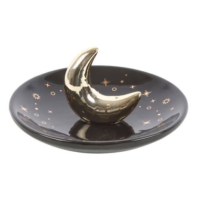 Black and Gold Crescent Moon Witchy Boho Incense Stick Holder