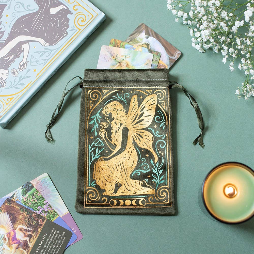 Stardust Fairy Green and Gold Velvet Drawstring Tarot Pouch