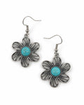 Boho Gypsy Turquoise and Silver Flower Earrings