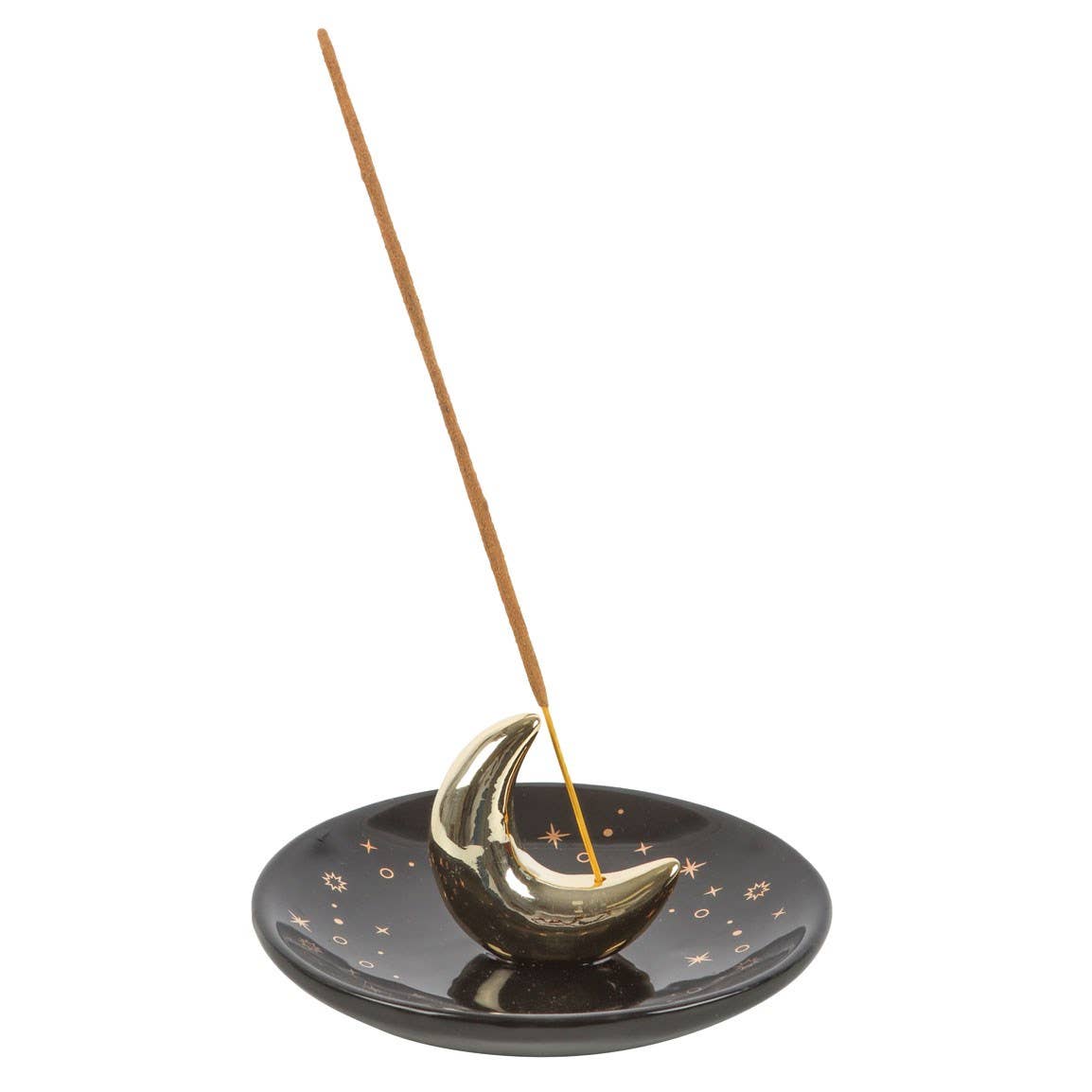 Black and Gold Crescent Moon Witchy Boho Incense Stick Holder