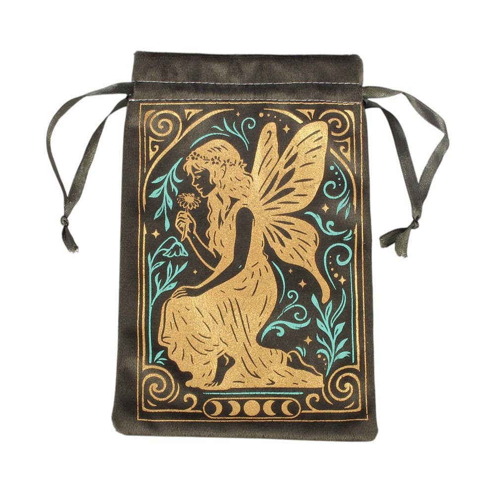 Stardust Fairy Green and Gold Velvet Drawstring Tarot Pouch