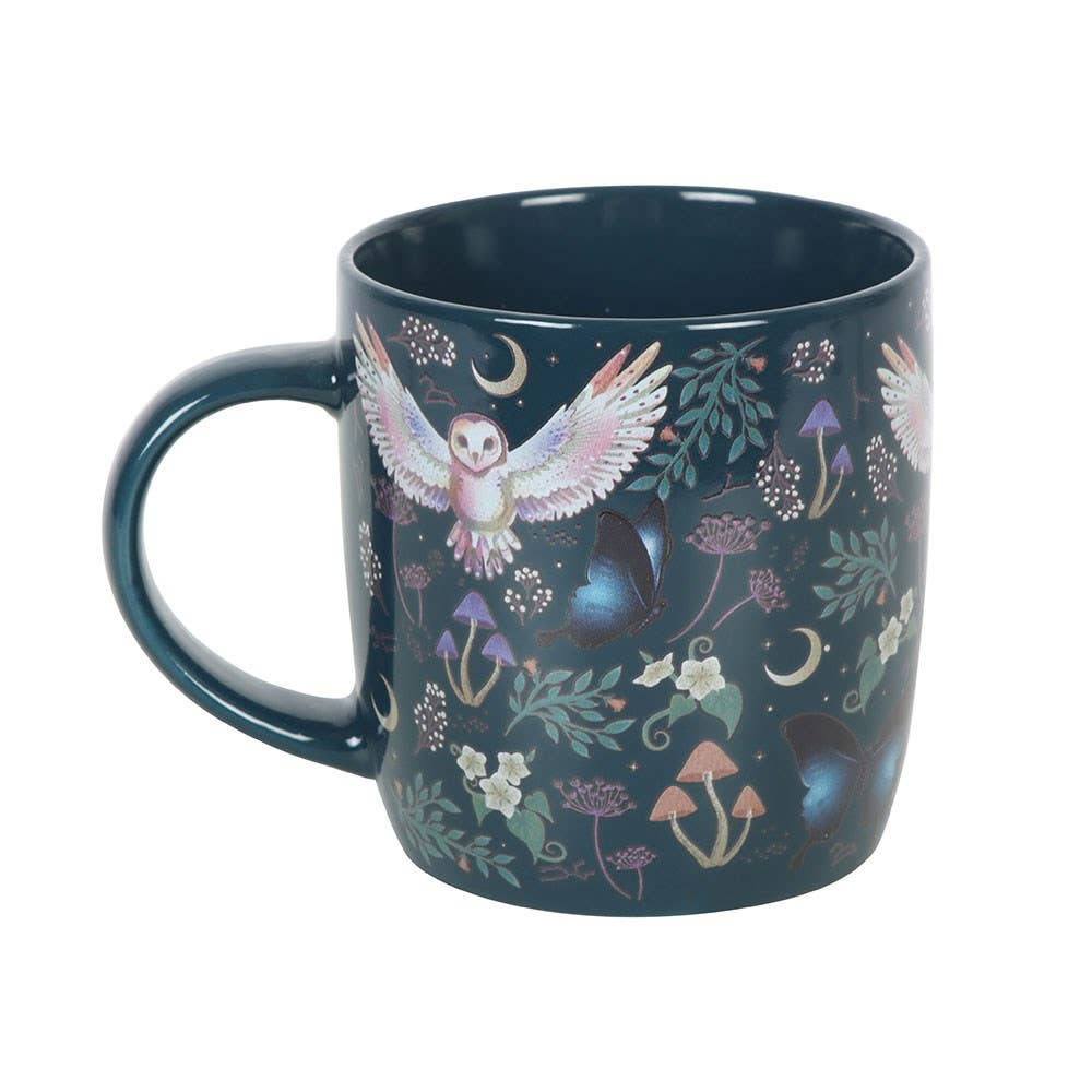 Witchy Boho Dark Night Owl Moon Forest Print Ceramic Mug