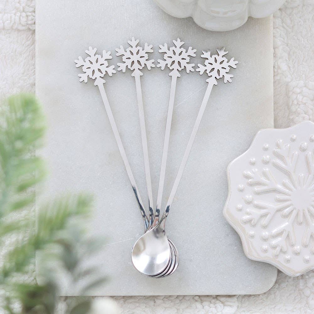 Set of 4 Cute Metal Christmas Snowflake Spoons
