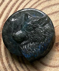 Labradorite Wolf Palm Stone – Blue Flash, Intuition & Hand-Carved Totem