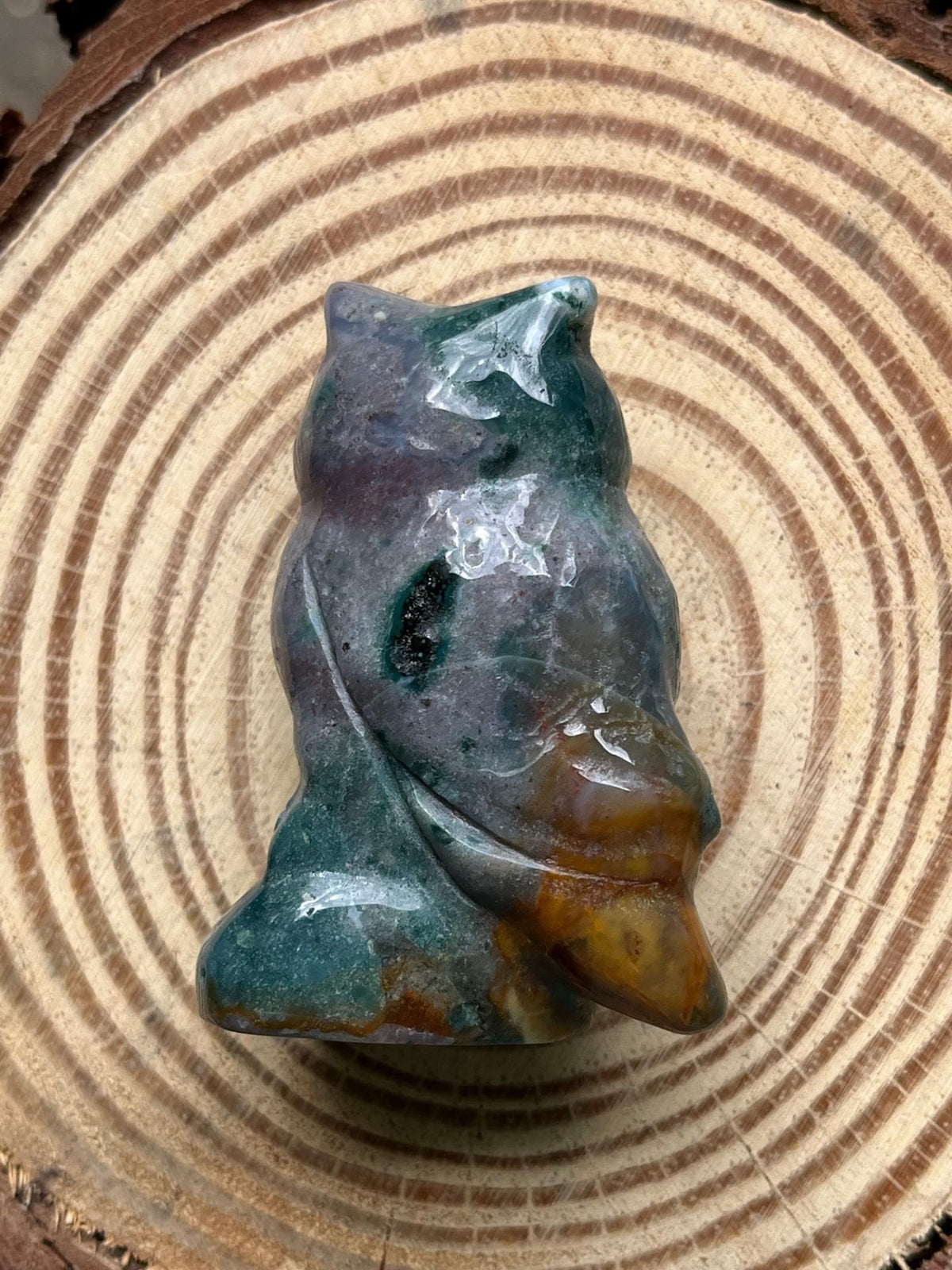 Ocean Jasper Owl Figurine – Joy, Wisdom & Hand-Carved Spirit Totem