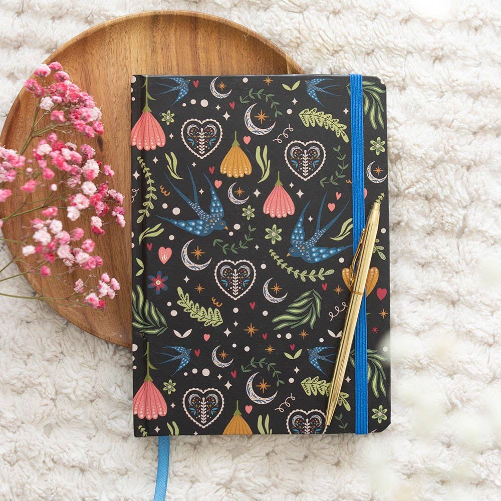 Cute Boho Witchy Midnight Bloom Print A5 Notebook