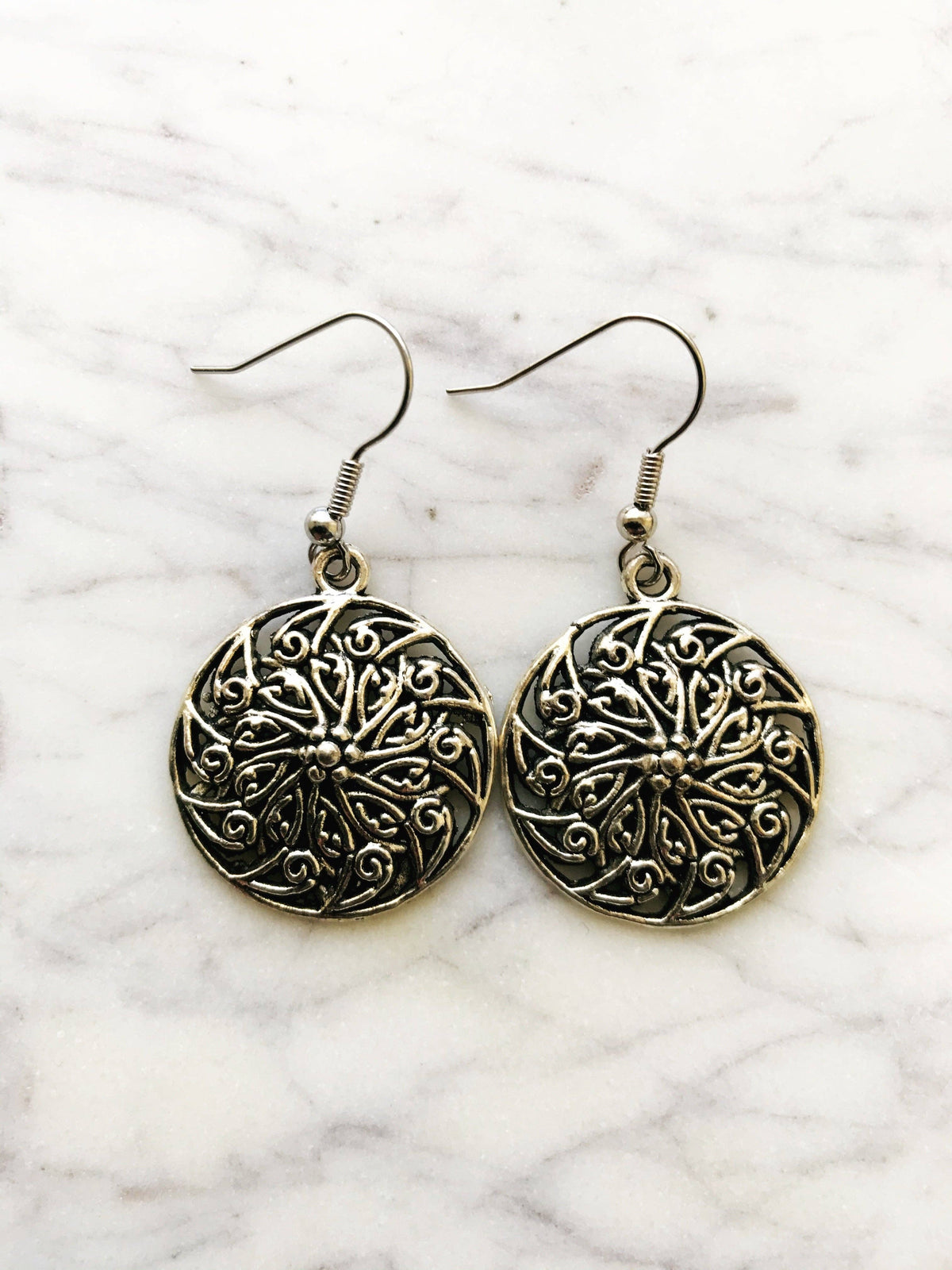 Tibetan Silver Wheel of Fortune Boho Earrings