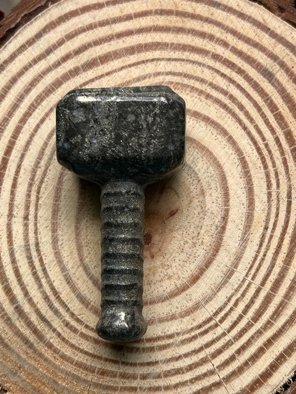 Carved Pyrite Crystal Mjolnir Thor's Viking Hammer
