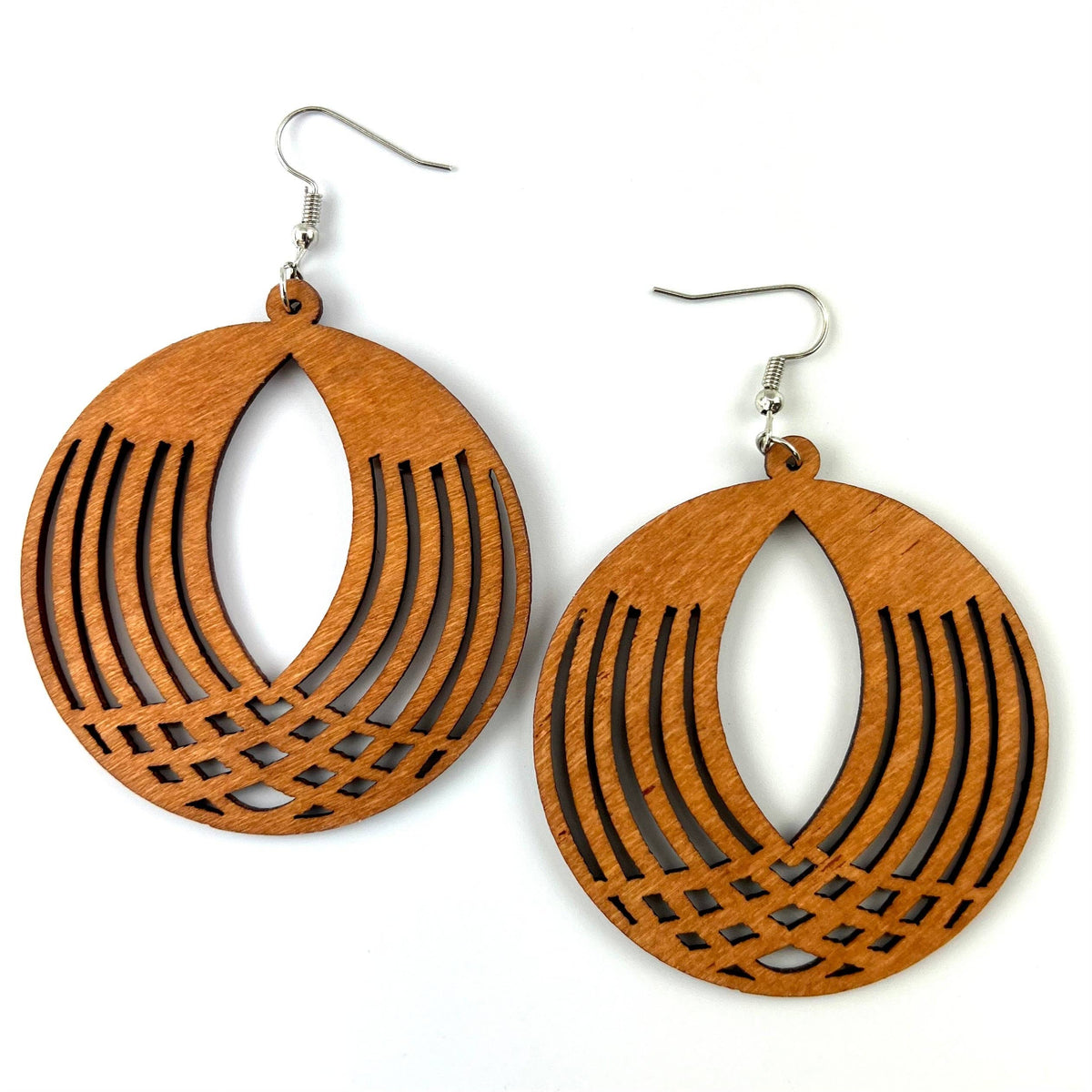 Cute Boho Round Geometrical Timber Drop Earrings