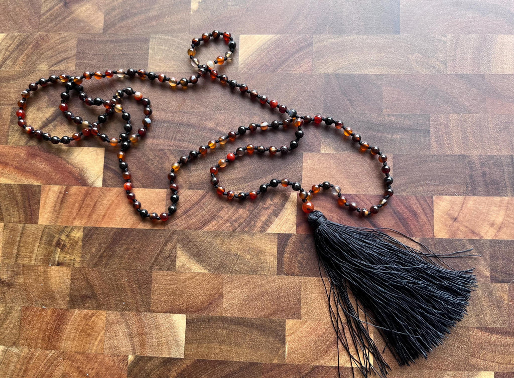Carnelian Mala Beads – Vitality, Courage & Golden Tassel
