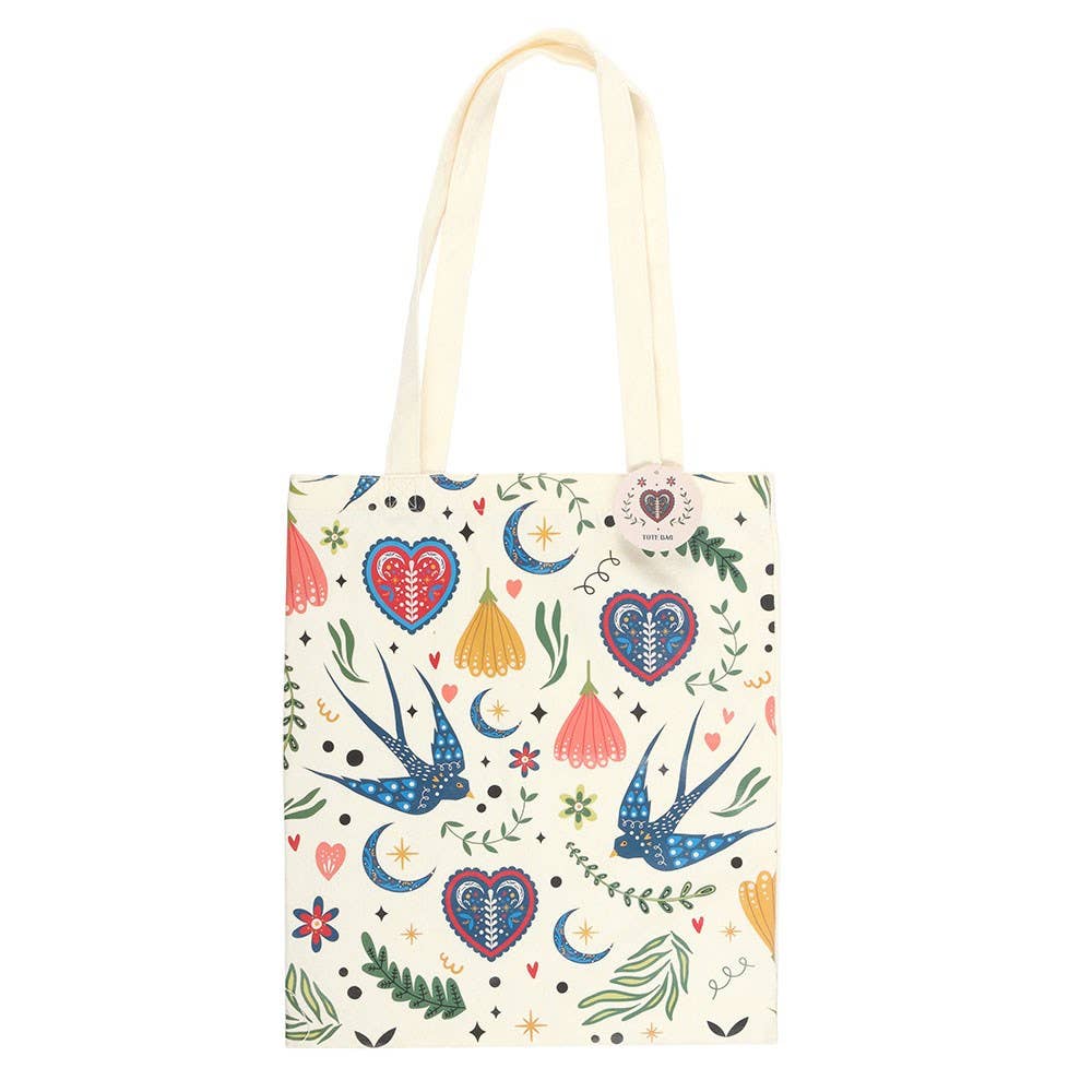 Cute Boho Cream Folk Print Polycotton Tote Bag