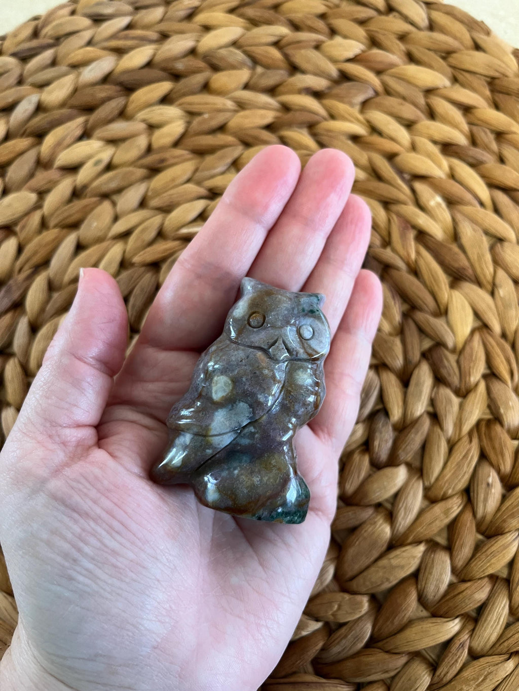 Ocean Jasper Owl Figurine – Earth Energy & Hand-Carved Spirit Totem