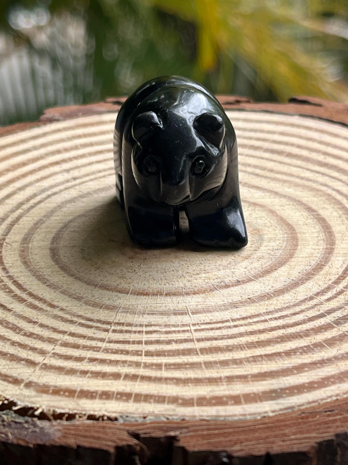 Black Obsidian Crystal Carved Bear Figurine – Protection, Courage & Spirit Totem