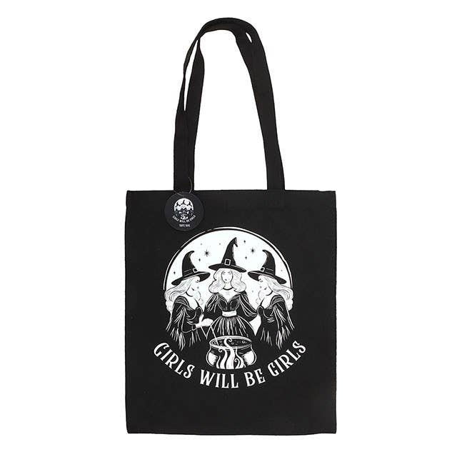 Girls Will Be Girls Black Witchy Polycotton Tote Bag