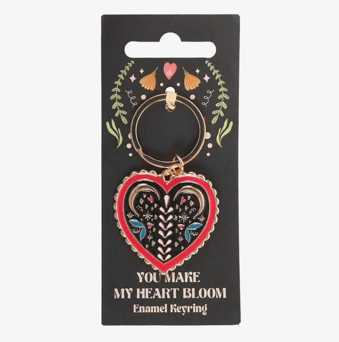 Folk Heart Enamel Key Ring, Alloy Charm Accessory