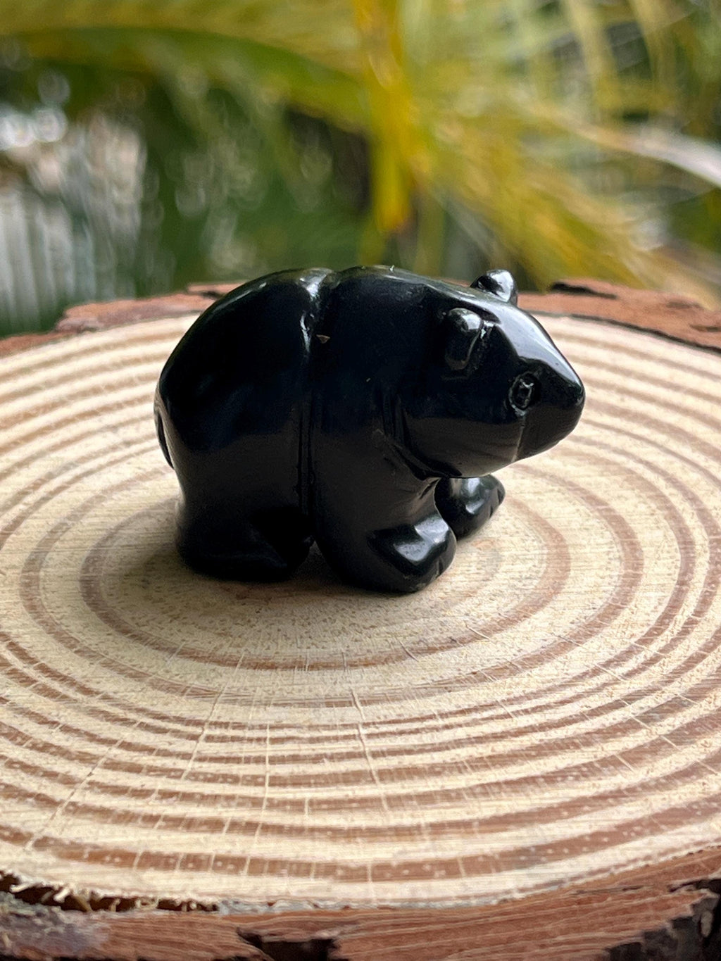 Black Obsidian Crystal Carved Bear Figurine – Protection, Courage & Spirit Totem