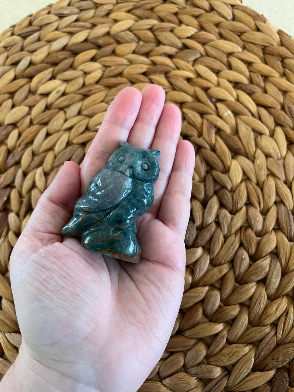 Ocean Jasper Owl Figurine – Joy, Wisdom & Hand-Carved Spirit Totem