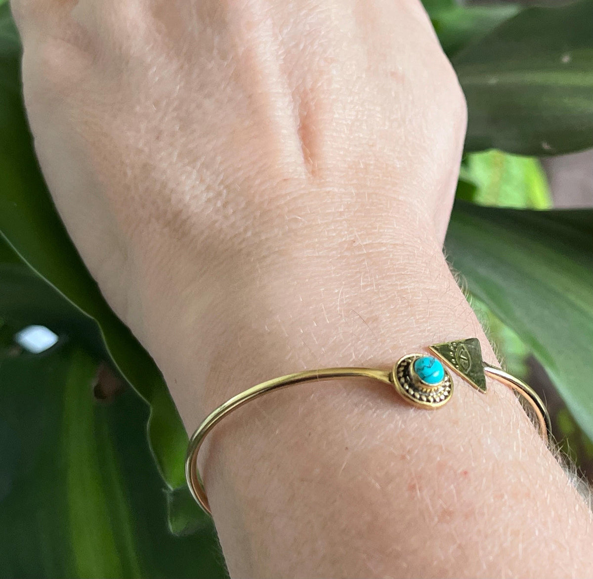 Evil Eye Bangle – Protection & Turquoise Brass Charm