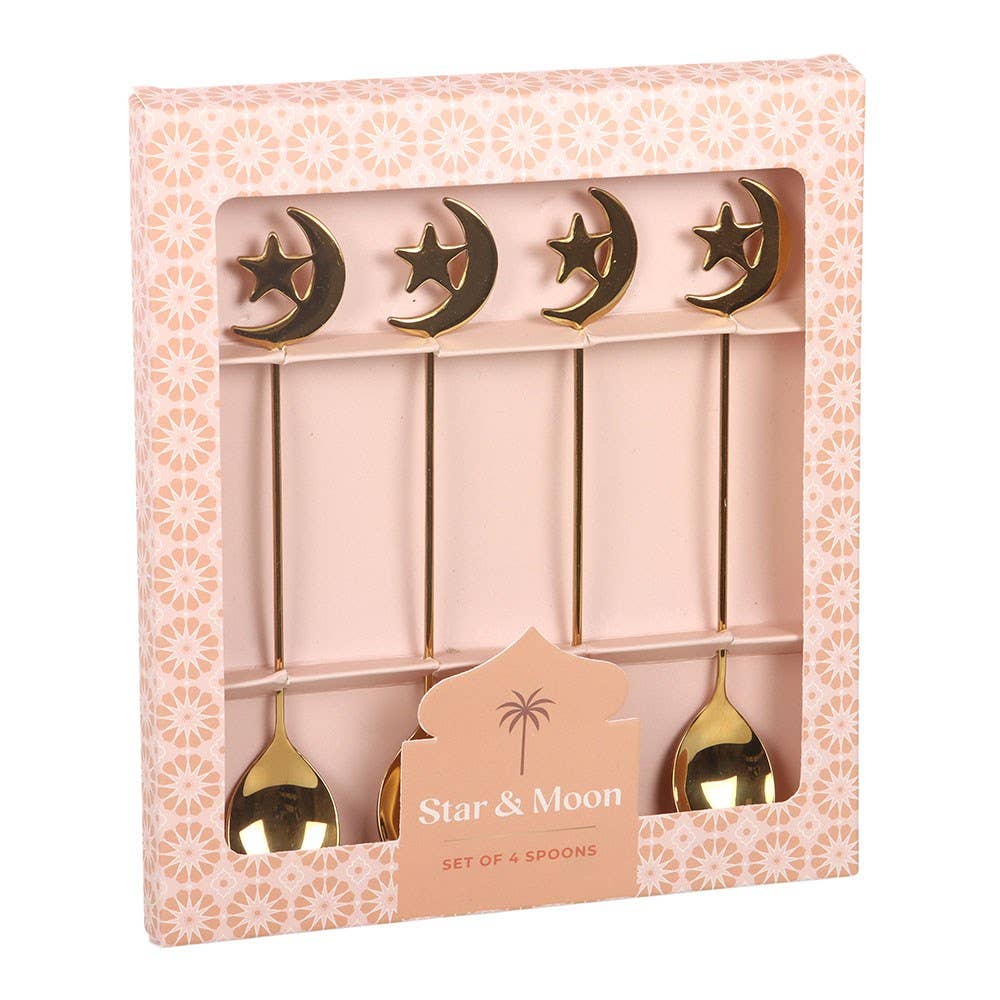Witchy Star and Moon Set of 4 Golden Teaspoons