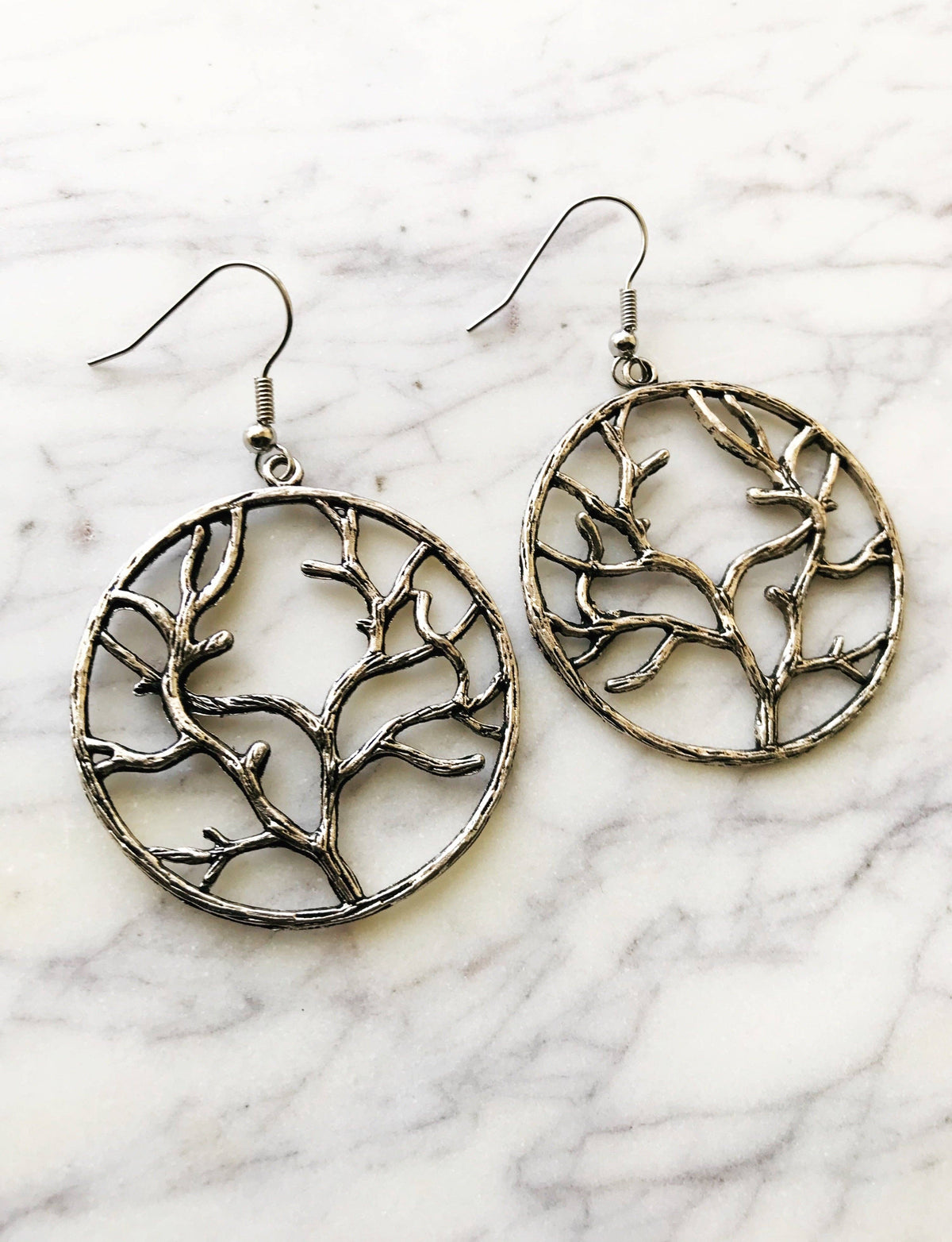 Tibetan Silver Tree of Life Hoop Earrings