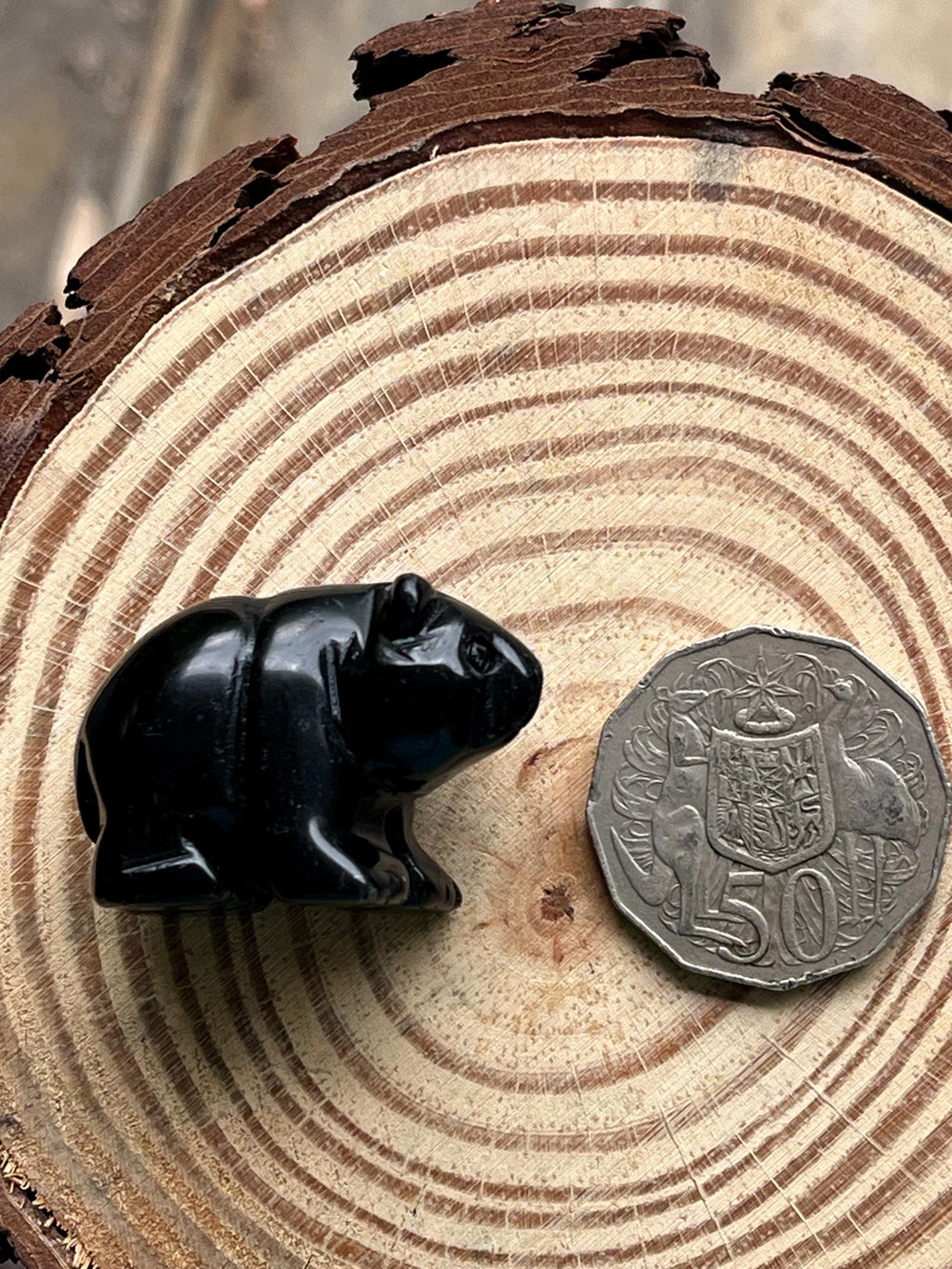 Black Obsidian Crystal Carved Bear Figurine – Protection, Courage & Spirit Totem