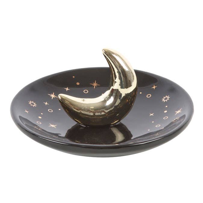 Black and Gold Crescent Moon Witchy Boho Incense Stick Holder