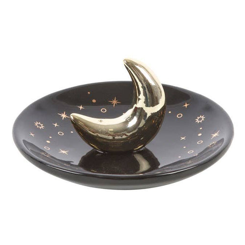 Black and Gold Crescent Moon Witchy Boho Incense Stick Holder