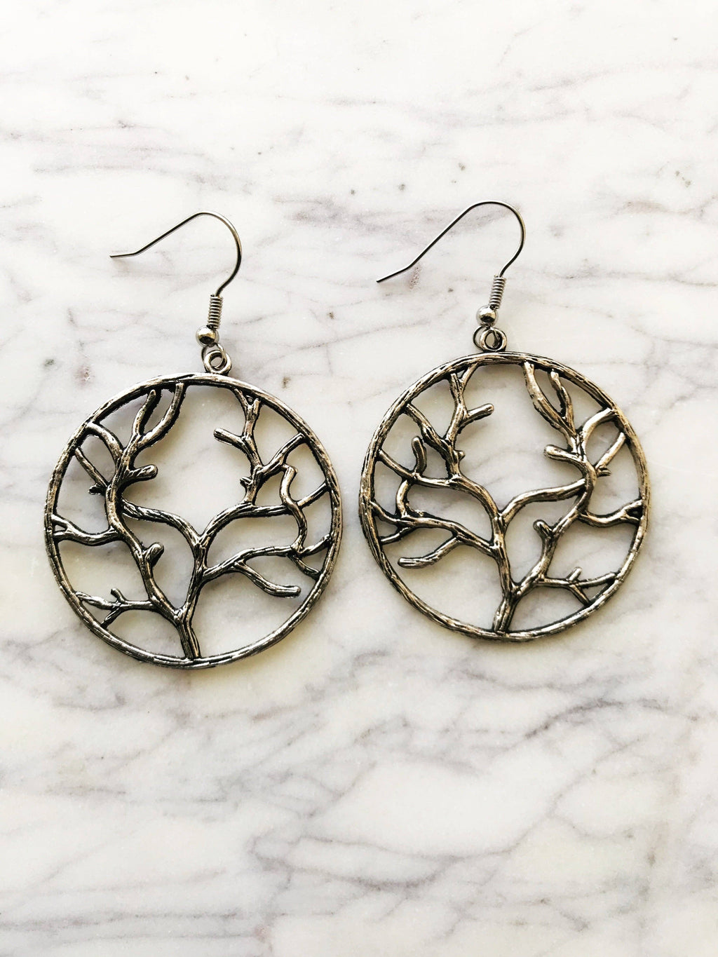 Tibetan Silver Tree of Life Hoop Earrings
