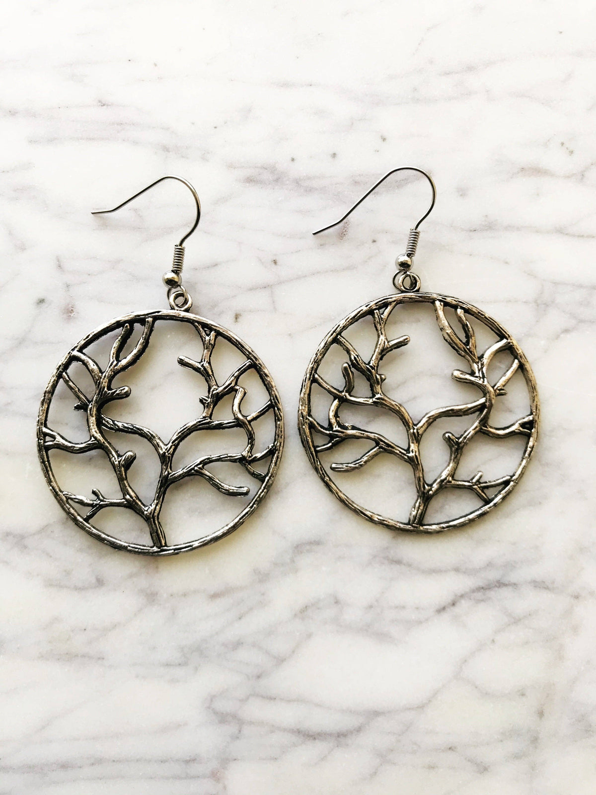 Tibetan Silver Tree of Life Hoop Earrings