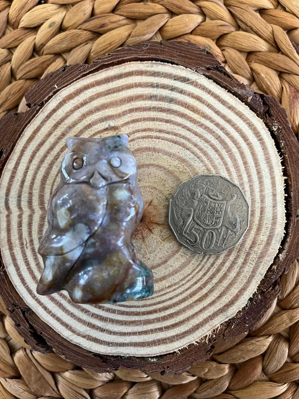 Ocean Jasper Owl Figurine – Earth Energy & Hand-Carved Spirit Totem