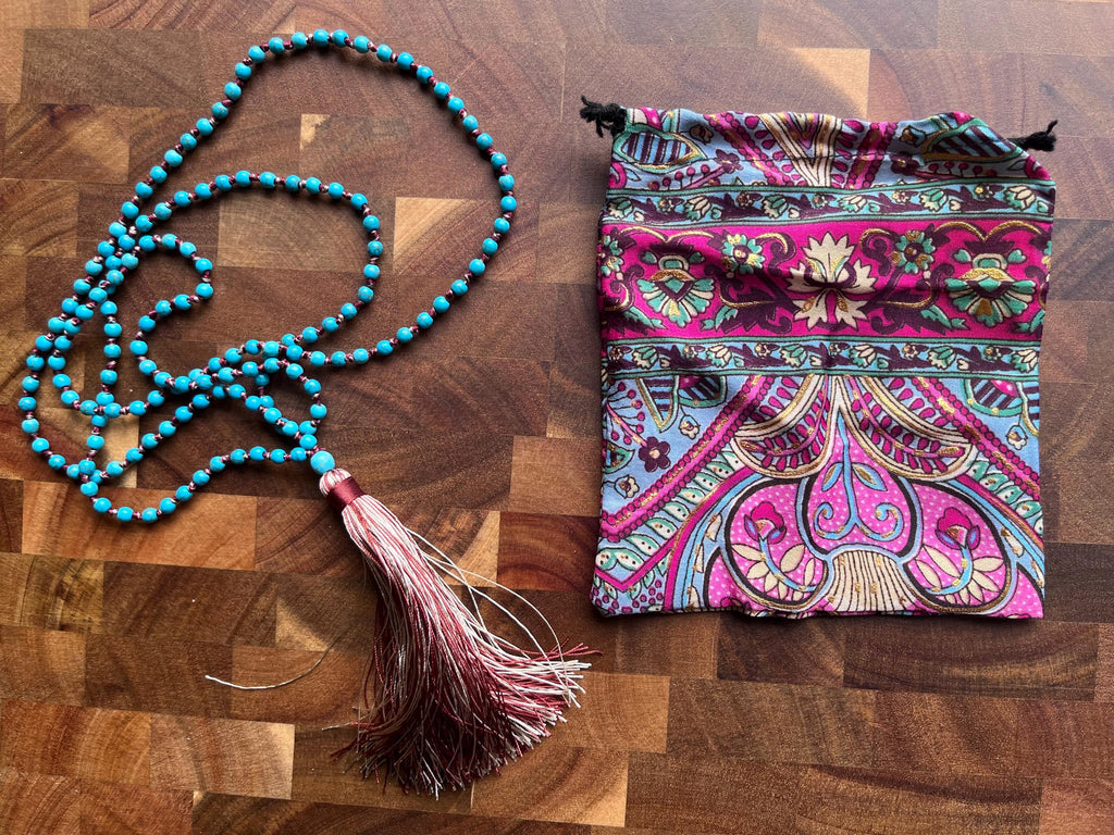 Turquoise Mala Beads – Calm, Communication & Golden Tassel