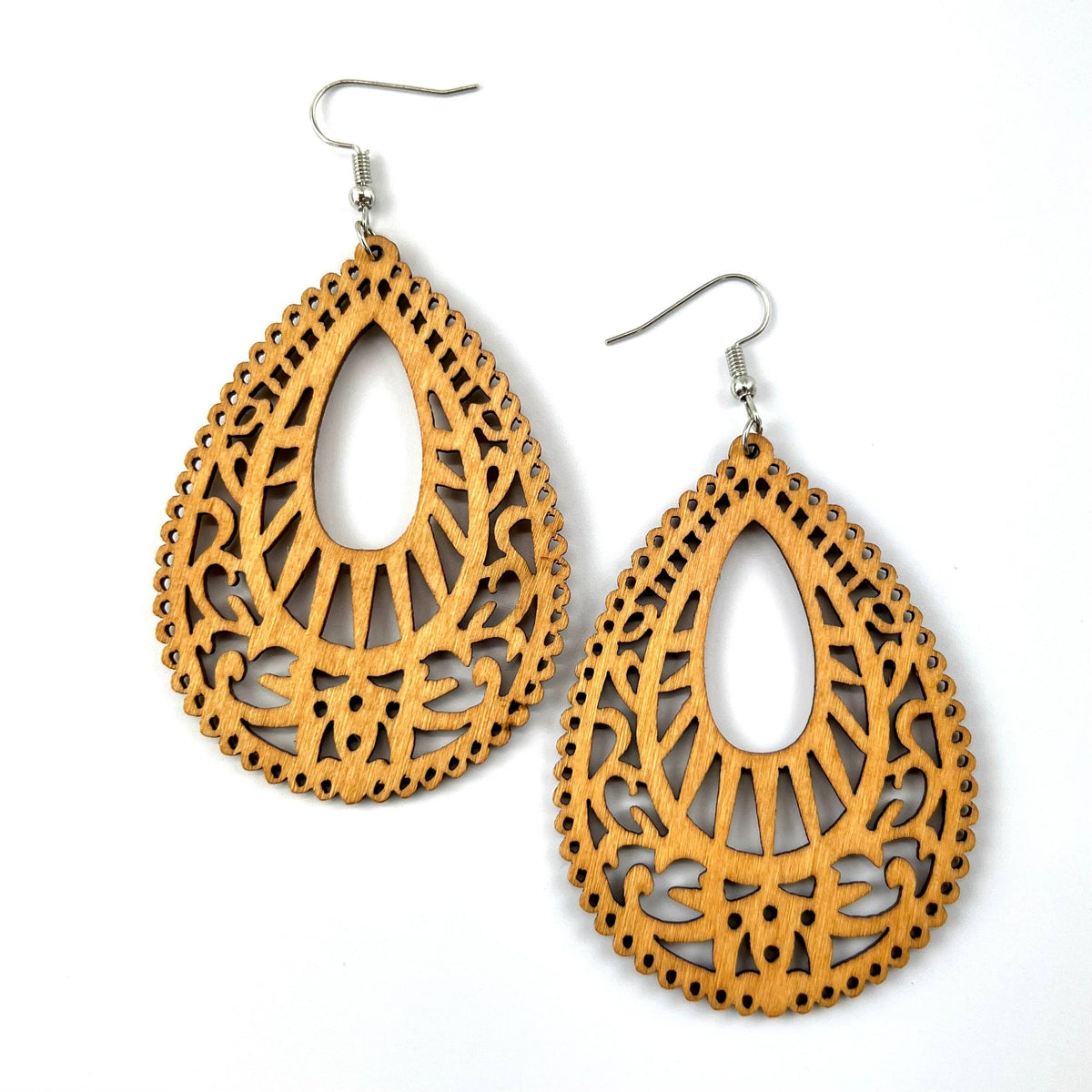 Cute Boho Timber Floral Tear Drop Earrings