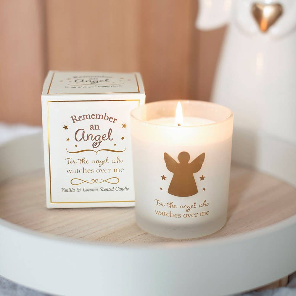 Beautiful "For the Angel Who Watches Over Me" White and Gold Vanilla & Coconut Candle