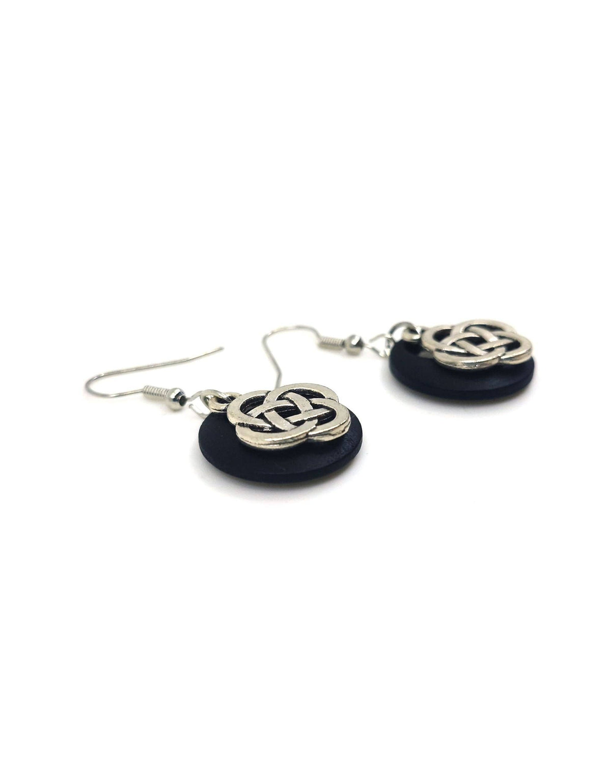 Black and Silver Celtic Knot Drop Earrings