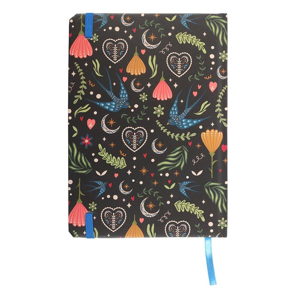 Cute Boho Witchy Midnight Bloom Print A5 Notebook