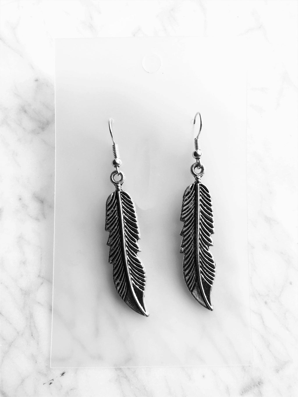 Vintage Silver Feather Dangle Earrings