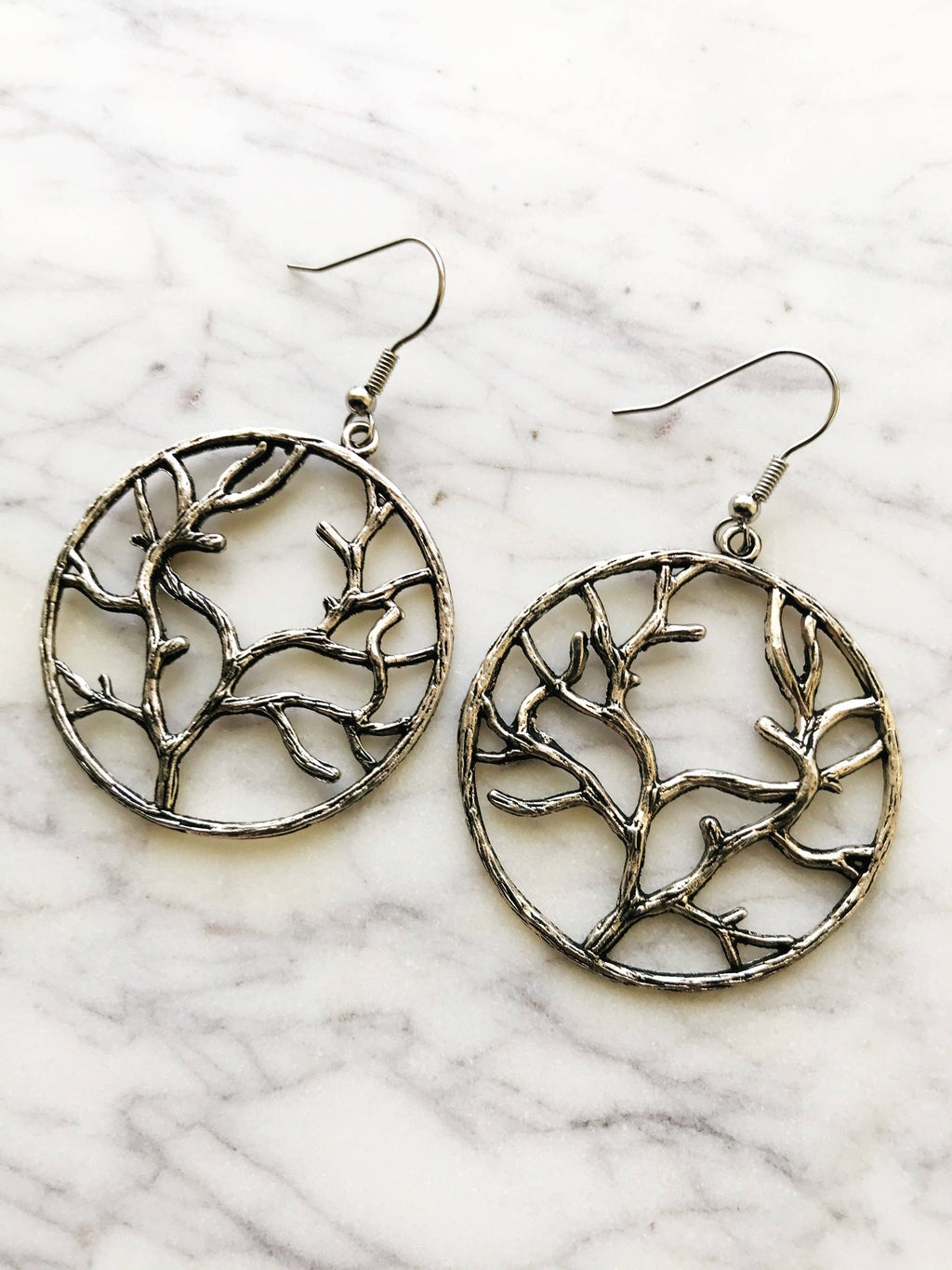 Tibetan Silver Tree of Life Hoop Earrings