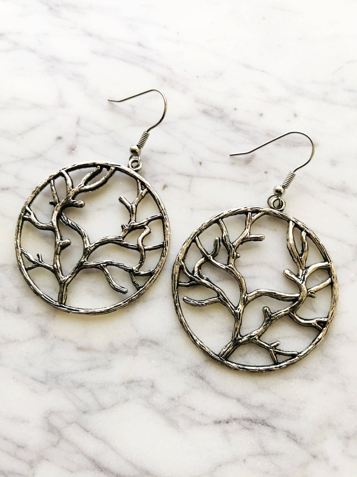 Tibetan Silver Tree of Life Hoop Earrings