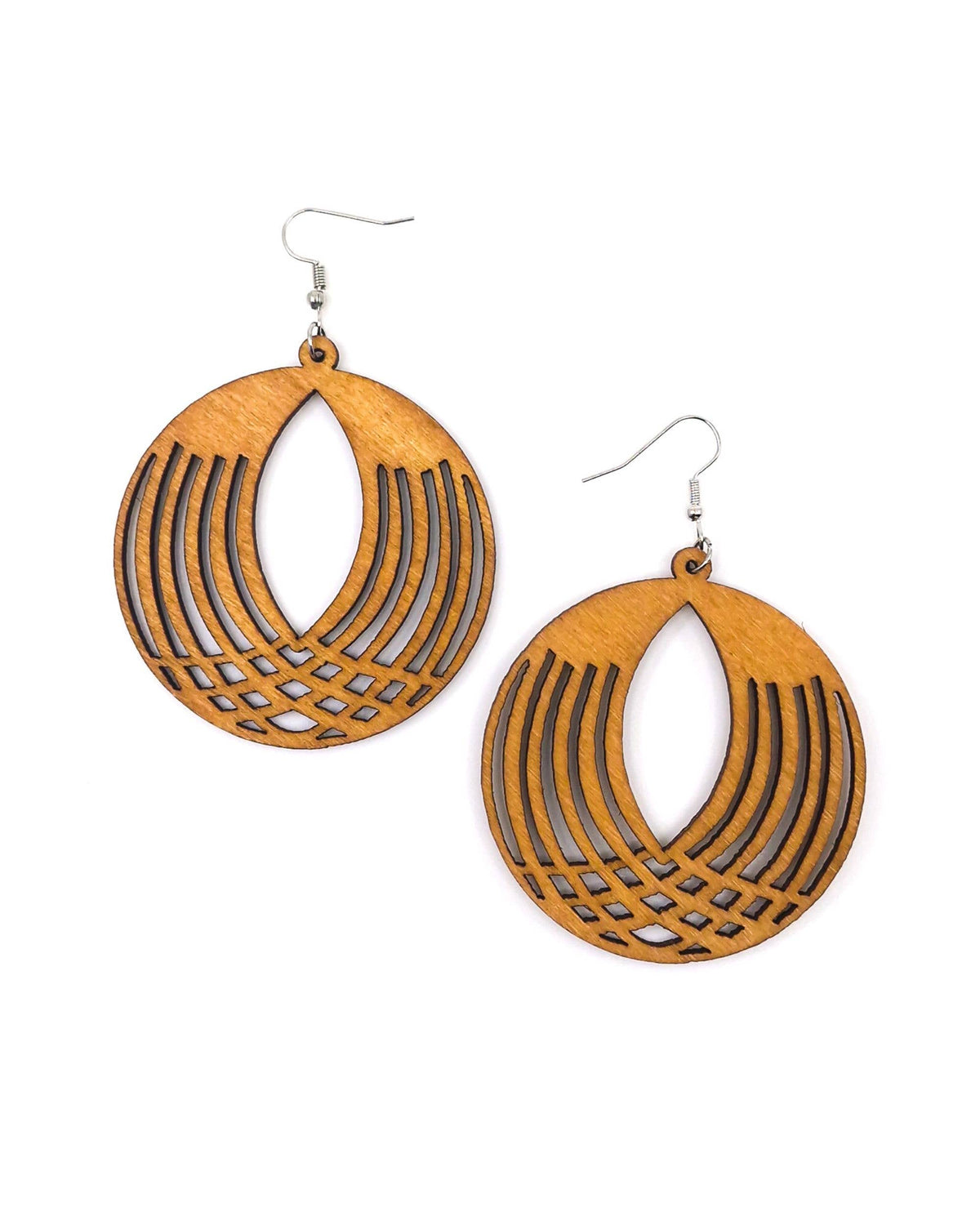 Cute Boho Round Geometrical Timber Drop Earrings